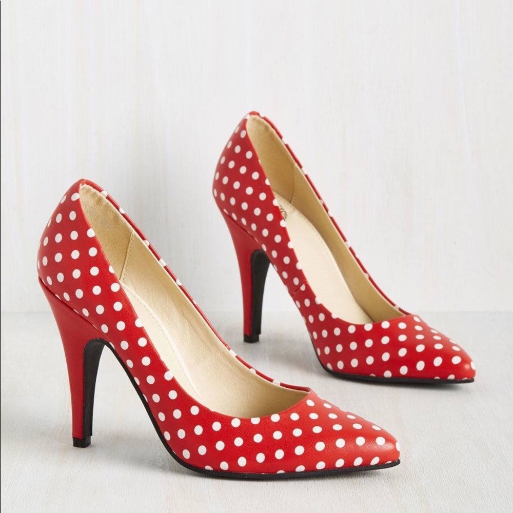 Modcloth Do The Polka Motion red polka dot shoes